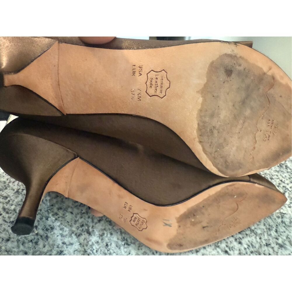 Nina Shoes Evening Formal Satin Dressy Copper Brown Bow Kitten Heels 7.5 Point T - Picture 7 of 9